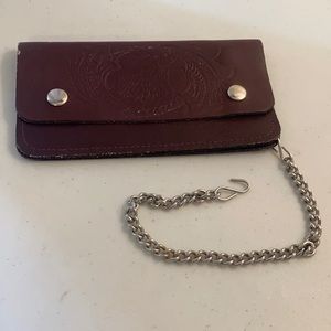 Biker eagle embosse brown leather vtg chain wallet